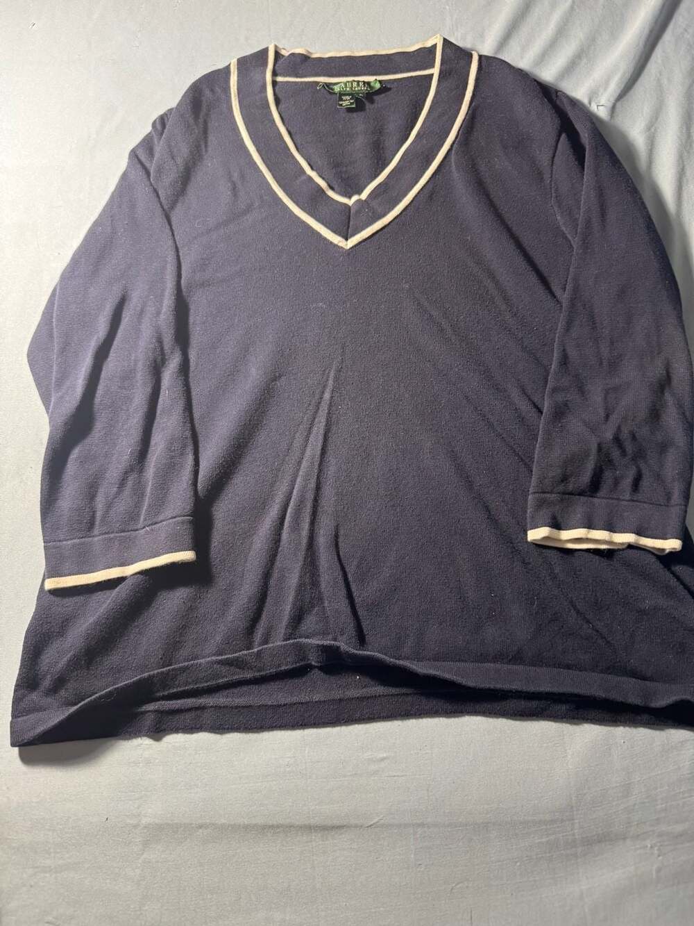 Lauren Ralph Lauren Sweater Size XL Blue V-Neck Cotton